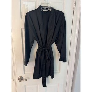 Victoria's‎ Secret Heart Tag Black Satin Robe OS Y2K Vintage Lingerie
